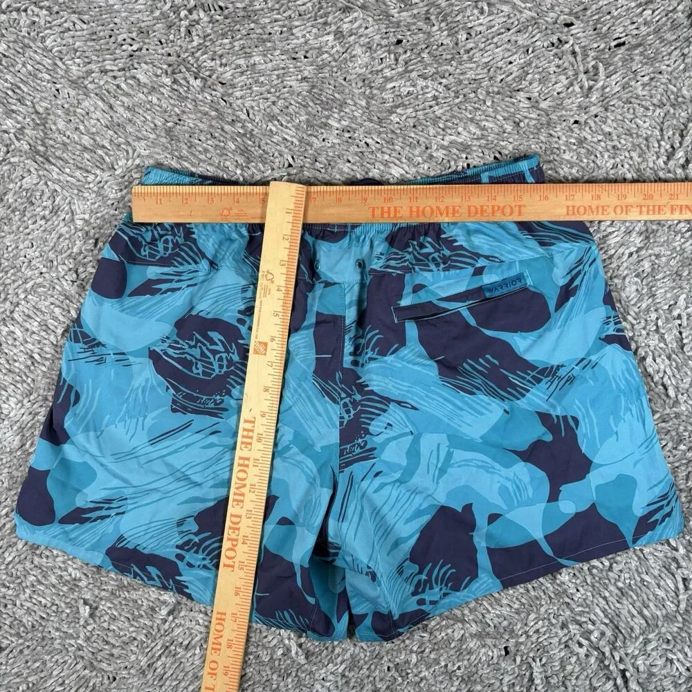 Warrior Hybrid Shorts Mens XL Blue Floral Elastic Waist Drawstring Beach Summer